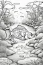 Placeholder: coloring page, fish in a creek, cartoon style, thick lines, low detail, no shading