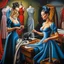 Placeholder: Two tailor women making dresses, fantasy style by artist "Catherine Abel" highly detailed elegant beautiful crisp quality, colourful, by artist "Salvador Dali", Renaissance, by artist "Jean Baptiste Sponge"