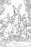 Placeholder: HAPPY NEW YEAR colouring page for kids,Kangaroo family joy, thick outline, low details, no shading, no colour