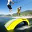 Placeholder:  krister chao the artist on yellow slack line over water