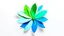 Placeholder: Minimalist paper cutout of a flower. Shapes are simples, abstract and geometric. Colors are vivid, electric blue, electric green and electric grey. White background.