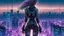 Placeholder: Clear Focus, High resolution, Beautiful girl standing backwards to a Cyberpunk skyline, comic style