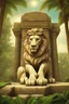 Placeholder: tropical jungle and animals ancient ruins, lion