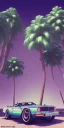 Placeholder: 1980's aesthetic vaporwave palm trees with spheres and car