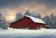 Placeholder: A barn in December, with snow on the ground