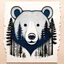 Placeholder: M shaped bear head combined with woods silhouette in backround, letterpress style, minimalistic pencil art