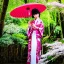 Placeholder: close-up of a gorgeous, stunning Japanese woman with bamboo umbrella, cherry blossoms, kimono, 8k, high-quality, ultra-fine detail, detailed matte, digital art, Brian Froud, Howard Lyon, Anna Dittman, Anne Stokes, Selina French, Greg Rutowski