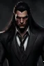 Placeholder: Portrait of modern Farkas(Skyrim) as evil human male with long dark hair , scowling, wearing a suit, photorealistic, 4k, dark fantasy