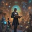 Placeholder: Whimsical futuristic Robot Automaton Butler dressed in steampunk black tuxedo reading a children's book to children, Robot Butler Wonderland, Hyperrealistic, splash art, concept art, mid shot, intricately detailed, color depth, dramatic, side light, Robot Butler background Josephine Wall, by WLOP, by Moebius.