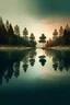 Placeholder: A calm lake in the center reflecting two worlds: the old land from which one has come and the new land one is about to enter.