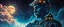 Placeholder: portrait of inter-galatic handsome power broker , the first nation, witchcraft, cyberpunk village, sci-fi, strange chrome vessels, volume light from stars through clouds, goa trance poster