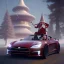 Placeholder: Santa driving his red Tesla convertible car, character design by cory loftis, fenghua zhong, ryohei hase, ismail inceoglu and ruan jia. unreal engine 5, artistic lighting, highly detailed, photorealistic, fantasy