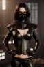 Placeholder: executioner in black leather, mature woman, tight mask, cleavage, evil, angry, steam punk, 8k,dark