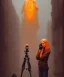 Placeholder: Statue of Queen of photography holding camera in hands. Cute blonde woman. Photographer in golden crown. Standing on the street. Big camera in her hand. hyperdetailed, photorealistic, trending on artstation, greg rutkowski, beksinski, kodachrome, volumetric lighting, gold and orange