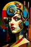 Placeholder: a cubist painting, inspired by Hans Baluschek, digital visionary art, portrait of a mechanical girl, circular face, by jim bush and ed repka, maximalist magazine collage art, cinematic. art deco, 1920s gaudy color, abstract horror, centralized