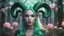 Placeholder: magical ram human hybrid creature with horns wild green colored hair in pastel colored rose forest, trees, flowers, fairy lights, night, 8k, high quality, trending art, trending on artstation, sharp focus, studio photo, intricate details, highly detailed, by greg rutkowski