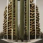 Placeholder: A building inspired by olive kernels, rendered in a contemporary abstract style.