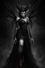 Placeholder: black and white digital art from a demonic dark elf queen in black lace dress and red shooes, , crepy stunning , she looking defiantly in the camera , high detalied, realistic, dark fantasy, thriller, cinematic