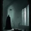 Placeholder: Tall thin Creepy Dark black figure scratching the outer window pering inside,horror , dark fantasy