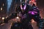 Placeholder: Venom Shredder in 8k solo leveling shadow artstyle, doomfist them, close picture, rain, Shredder helmet, neon lights, intricate details, highly detailed, high details, detailed portrait, masterpiece,ultra detailed, ultra quality