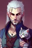 Placeholder: Cute friendly Witcher, playing with cute cats, perfect eyes, perfect iris, graphic novel, style Elisabeth Kreitz