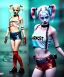 Placeholder: Harley quinn toddler, full body, soft skin, dramatic lighting, hyper realistic