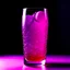 Placeholder: purple grape soda full of bubbles, in a very futuristic glass glass, with ice cubes, on a purple background