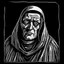 Placeholder: A very simple gothic horror type line drawing of a monk in black and white entirely frame