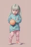 Placeholder: Illustration of billie eilish as a toddler, playing with a ball,style of Marcel Marlier, pastel colors
