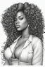 Placeholder: Create a coloring page of a beautiful curvy black female looking to the side with curly hair. No shading, No color, clean lines