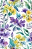 Placeholder: large floral branch with GREEN, purple, LIGHT BLUE, YELLOW, turquoise water color seamless pattern white background