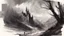 Placeholder: Amazing gloomy landscape, mountains, trees, castle, fabulous scary hero, juicy emotions, oil, realism, dark fantasy, bad weather, gloomy day, dark world, sketch art, fine lines, grunge, sensual, darkness, by Raymond Swanland & Alyssa Monks & Anna Razumovskaya