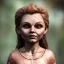 Placeholder: analog style, Celtic goddes, portrait, simmetric eyes, ambient, chucky wearing outfit, ultra realistic photo