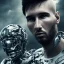 Placeholder: lionel messi perfect face and portrait post-apocalypse perfect cyborgs in a footbal stadium, sci-fi fantasy style, 8k,dark