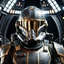 Placeholder: star wars bald male corellian pilot wearing dark gunmetal grey and black First Order special forces TIE pilot armored flightsuit and helmet with gold trim inside the jedi temple, centered head and shoulders portrait, hyperdetailed, dynamic lighting, hyperdetailed background, 8k resolution, volumetric lighting, light skin, fully symmetric details