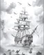 Placeholder: Pirates of the Caribbean: Ghostly Ship in the Mist Coloring Adventure: Design an intriguing coloring page inspired by the Pirates of the Caribbean movie, featuring a ghostly pirate ship emerging from thick fog. Encourage young artists to embrace the mysterious atmosphere, playing with shades of gray to create shadows and highlights. Minimize background and lines, allowing kids to immerse themselves in the eerie scene as they bring this ghostly ship to life in their unique black-and-white creatio