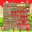 Placeholder: A vertical cross section of a multi-story building showing various rooms and inhabitants, including a person in a red shirt reading at a desk, another person dressed in pink washing clothes, and an elephant in a room with a red wall, with a sky sunny outside