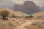 Placeholder: cloudy grey day, arid rocky land, few distant cliffs, philosophic and trascendent influence, unforgettable landscape, dry weeds, videgame landscapes influence, epic, one person, distant mountains, wilfrid de glehn and jenny montigny impressionism paintings