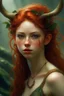 Placeholder: pretty girl, aged 17, ginger, conventionally attractive, realism, dreamy, tight top, faun, satyr, full length