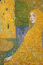 Placeholder: a redeeming, healing enchantress, who alone can turn nauseous thoughts of the horror or absurdity of existence into ideas compatible with life; Post-Impressionist painting inspired by Klimt and Hundertwasser; Golden Hour; Exquisitely Detailed; Foliage Palette