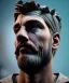 Placeholder: Gran angular, Realistic image, roman sculpture, marble material, Lionel Messi with Laurel wreath model, miguel angel style, emperador, God light, god rays, 4k resolution, perfect details, ornate details, soft lighting, unreal engine 5, soft cyan background.