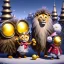 Placeholder: cute fluffy lion, scarecrow, tin-man, little girl on a journey into the woods walking on a yellow brick road, cute adorable pop surrealism, lowbrow art, realistic, street fashion, fluffy , pixar style, hyperrealism, rococo, Pixar, Disney, concept art, 3d digital art, Maya 3D, ZBrush Central 3D shading, bright colored background, radial gradient background, cinematic, Reimagined by industrial light and magic, 4k resolution post processing 8k resolution holographic astral cosmic illustra