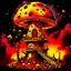 Placeholder: A fantabulous black, yellow, and red (((mushroom tower house))) erected atop a (geologic pillar), surrounded by the uncanny imaginative ((( swirling skies))), offset by the stark hues of a (neon-tinged nebulous space scape), within. captured by the hand a skilled master painter with a focus on (softly blurred compositions and voluminous lighting).