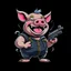 Placeholder: Little pig laughing, armed with a gun, cartoon style, James Bond style, vivid and dark colors, transparent background, 32k UHD