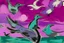 Placeholder: A purplish magenta sky with flying turtles painted by Pablo Picasso