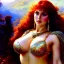 Placeholder: Drawing of beautiful face busty red Sonja,Sweet stare, balanciaga fashion clothe painting by gaston bussiere, greg rutkowski, yoji shinkawa, yoshitaka amano, tsutomu nihei, donato giancola, tim hildebrandt, oil on canvas, cinematic composition, extreme detail,fit full head inside picture,16k