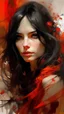 Placeholder: oil and airbrush painting portrait of a beautiful young woman with long black hair, hazel eyes, cute thin lips, in orange and red artistic ambrodery saree, art by Greg Rutkowski, WLOP, Alphonse Mucha, Louis Royo, Frank Frazetta, Jeremy Mann and Russ Mills