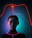 Placeholder: Ultra realistic photographic night portrait, cinematic, <3 Asian woman> <hanging wires> <retro computer screen> many wires coming out of the head <perfect pupil> <cyborg arm> <garage> <wide angle Shot> <sci-fi futuristic> <thriller>, neon lights, color fog, soft color, highly detailed, unreal engine 5, ray tracing, RTX, lumen lighting, ultra detail, volumetric lighting, high definition.