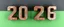 Placeholder: "2026" in squared block letters made of shiny and rusty metal on contrasting background