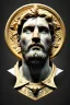 Placeholder: Ultra Realistic image, Roman sculpture, white marble material, Lionel Messi, gold Laurel leaves wreath, renaissance ornaments, one gold star in heart, sun ornament, sun rays background, chisel style, waist up portrait, emperor style, epic, celestial, cinematic lighting, God light, god rays, 4k resolution, smooth details, ornate details, soft lighting, unreal engine 5, art station, substance 3d.